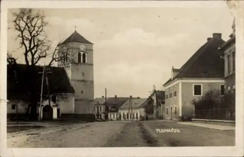 Ak Tlumačov Tschechien, Straßenpartie, Turm