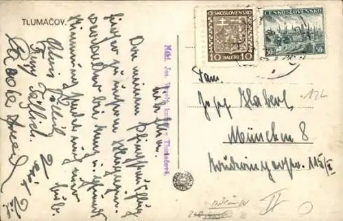 Ak Tlumačov Tschechien, Straßenpartie, Turm