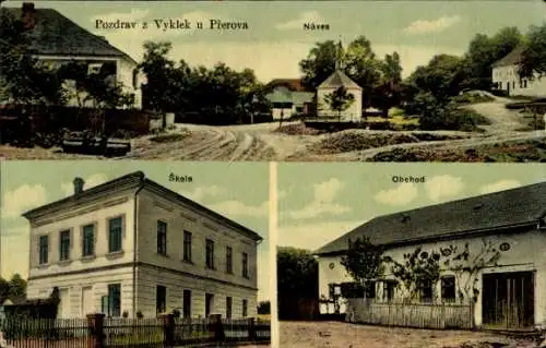 Ak Výkleky Region Olmütz, Schule, Straße