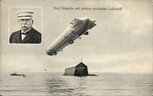 Ak Lenkbares Zeppelin'sche Luftschiff, Luftschiffhalle auf dem Bodensee