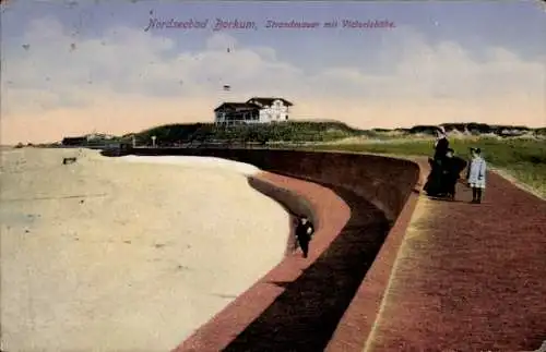 Ak Nordseebad Borkum in Ostfriesland, Strandmauer mit Victoriahöhe