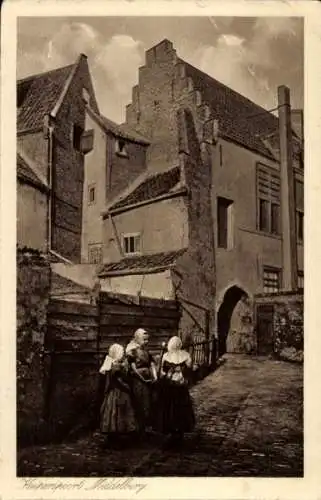 Ak Middelburg Zeeland Niederlande, Kuiperspoort, Kinder in Tracht