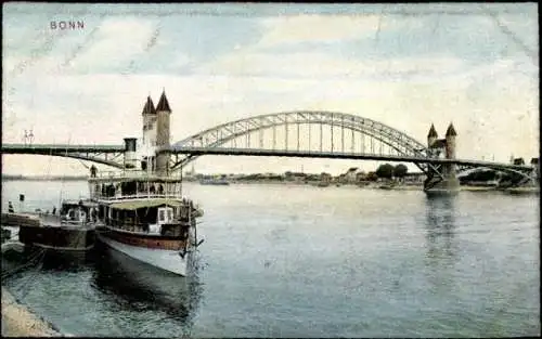 Ak Bonn in Nordrhein Westfalen, Rheinbrücke, Schiff