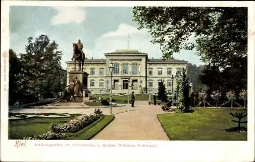 Ak Kiel, Schlossgarten, Universität, Kaiser Wilhelm Denkmal