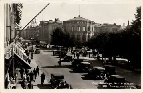 Ak Oslo Norwegen, Stortinget, Karl Johansgate, Autos