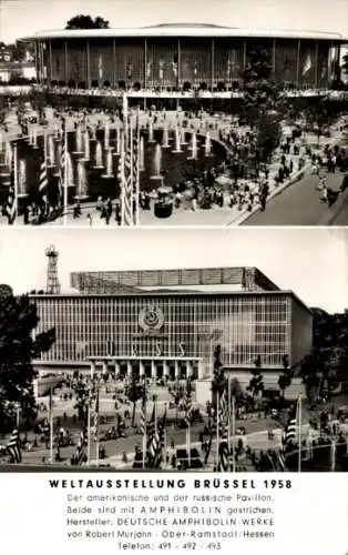 Ak Bruxelles Brüssel, Weltausstellung 1958, Amerikanischer und russischer Pavillon