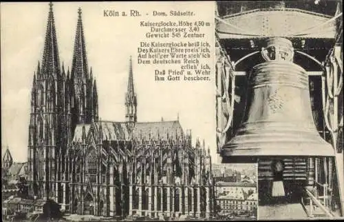 Ak Köln am Rhein, Dom, Südseite, Glocke, Gedicht