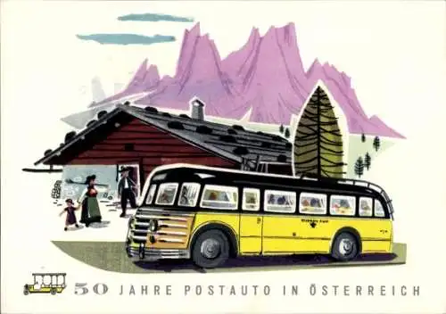 Ak Werbung, 50 Jahre Postauto in Österreich, Jubiläum