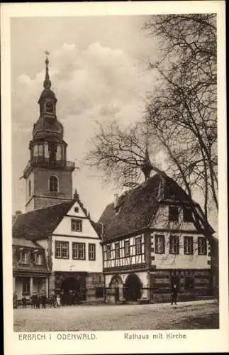 Ak Erbach im Odenwald Hessen, Rathaus, Kirche