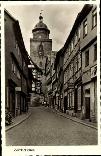 Ak Alsfeld in Hessen, Teilansicht, Fachwerkhäuser, Turm