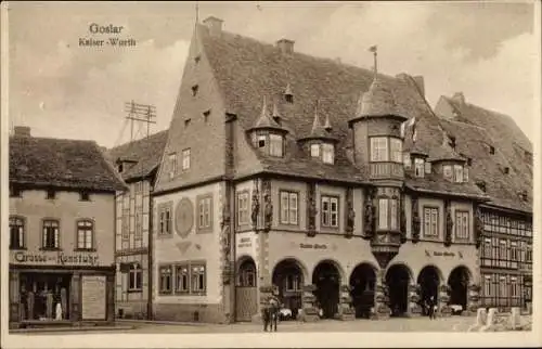 Ak Goslar am Harz, Kaiser-Worth, Erker, Fachwerkhaus, Geschäft Grosse Kunstuhr