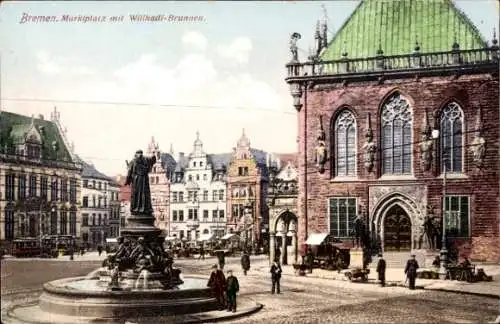 Ak Hansestadt Bremen, Marktplatz, Willhade-Brunnen