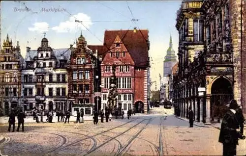 Ak Hansestadt Bremen, Marktplatz, Straßenbahn