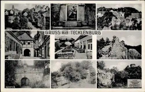 Ak Tecklenburg in Westfalen, Ehrenmal, Burgtor, Wierturm, Schlossturm, Hotel Drei Kronen, Hexenküche