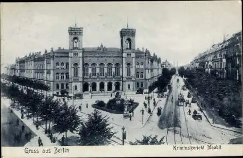 Ak Berlin Tiergarten Moabit, Kriminalgericht, Straßenbahn