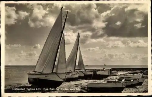 Ak Ostseebad Dahme in Holstein, Segelboote, Panorama