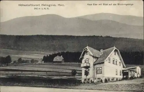 Ak Hohegeiß Braunlage im Harz, Haus Else mit Blick auf das Brockengebirge