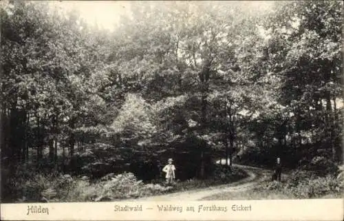 Ak Hilden im Rheinland, Stadtwald, Waldweg am Forsthaus Eickert