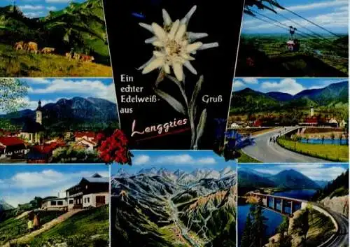 Material Ak Lenggries in Oberbayern, Gesamtansicht, Seilbahn, Brücke, Edelweiß