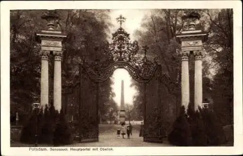 Ak Potsdam, Obelisk im Park Sanssouci, Hauptportal