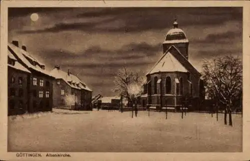 Mondschein Ak Göttingen Niedersachsen, Albanikirche bei Nacht