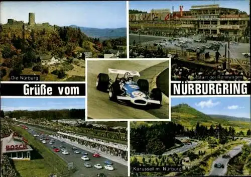 Ak Grüße vom Nürburgring, Nürburg, Start der Rennwagen, Karussell