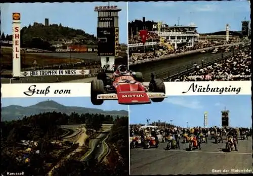 Ak Nürburgring Adenau, Karussell, Start der Motorräder, Motorrennsport, Shell