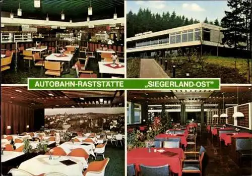 Ak Freudenberg Siegerland, Autobahnraststätte Siegerland Ost, Außen- u. Innenansichten