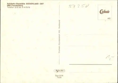 Ak Freudenberg Siegerland, Autobahnraststätte Siegerland Ost, Außen- u. Innenansichten