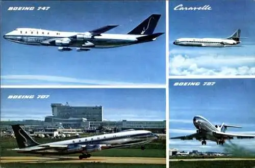 Ak Belgische Passagierflugzeuge, Boeing 747, Boeing 727, Boeing 707, Caravelle, Sabena Airlines