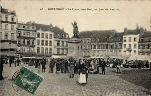 Ak Dunkerque Dünkirchen Nord, La Place Jean Bart, un jour de Marche