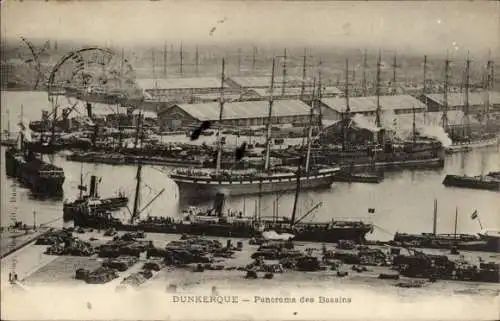 Ak Dunkerque Dünkirchen Nord, Panorama des Bassins