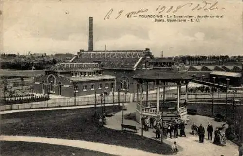 Ak Tourcoing Nord, Le Sanatorium, Jardin central, Bains, Buanderie