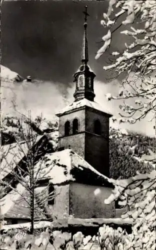 Ak Les Contamines Montjoie Haute Savoie, Hiver, le clocher, le Mont-Joly, Winter