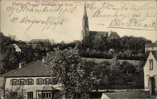 Ak Planitz Zwickau in Sachsen, evangelisches Vereinshaus, Kirche