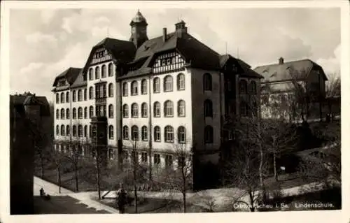 Ak Crimmitschau in Sachsen, Lindenschule, Parkanlage