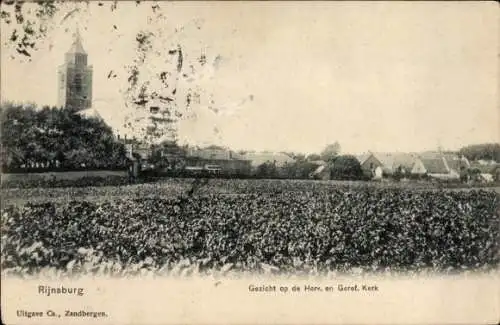 Ak Rijnsburg Südholland, Blick auf die Herv- und Geref-Kirche