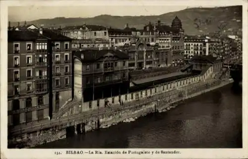 Ak Bilbao Baskenland, La Ria, Portugalete und Bahnhof Santander