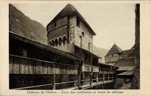 Ak Chillon Montreux Kanton Waadt, Schloss, Cour des oubliettes, Wehrtürme