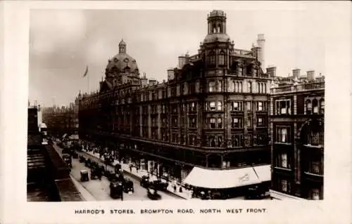 Ak London City England, Harrods Geschäfte, Brompton Road, Nordwestfront