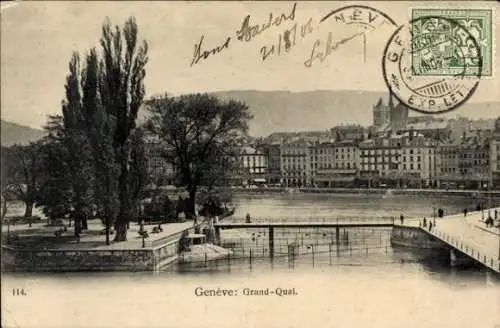 Ak Stadt Genf Schweiz, Grand Quai