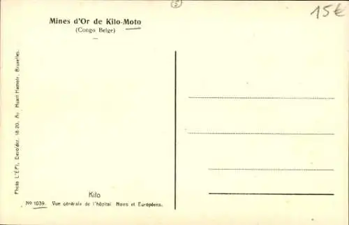 Ak Kilo Moto DR Kongo Zaire, Goldminen, Gesamtansicht und Krankenhaus