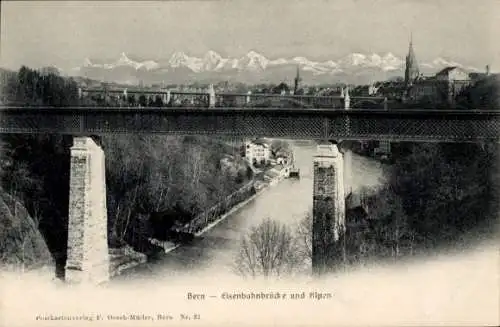 Ak Stadt Bern Schweiz, Eisenbahnbrücke, Alpen