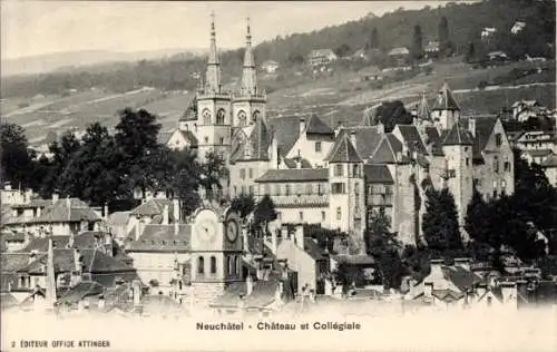 Ak Neuchâtel Neuenburg Stadt, Schloss, Stiftskirche