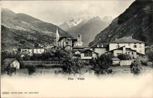 Ak Visp Viège Kanton Wallis Schweiz, Gesamtansicht, Kirche, Häuser