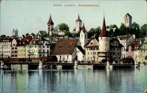 Ak Luzern, Museggtürme, Brücke