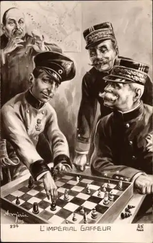 Künstler Ak Joseph Joffre und Kronprinz Wilhelm spielen Schach, Karikatur