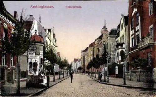 Ak Recklinghausen im Ruhrgebiet, Hedwigstraße, Litfaßsäule