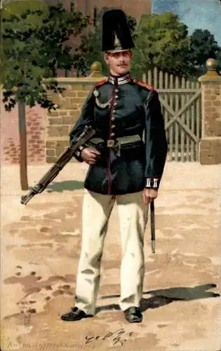 Künstler Litho Hoffmann, A., deutscher Soldat, Infanterie, Gewehr, Federbusch, Kaiserreich