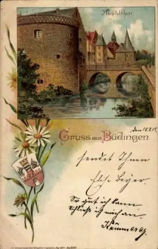 Litho Büdingen in Hessen, Mühltor, Wappen